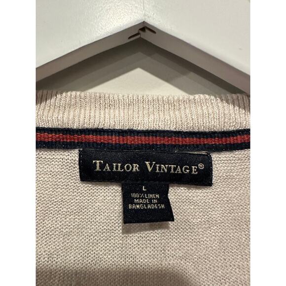 Tailor Vintage Size Large Pink Long Sleeve Striped 100% Linen Pullover Sweater - Picture 3 of 8